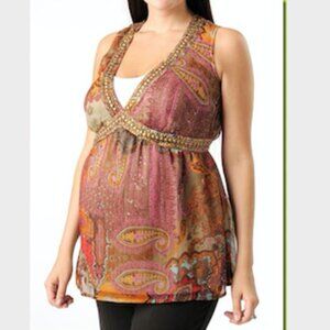 Motherhood Maternity Sleeveless Bohemian Vibe Studded Beaded Blouse Medium